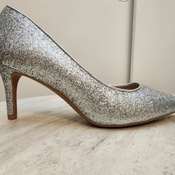 On 34th Womens Jeules Pointed-Toe Sli Silver Glitter 8M - Picture 5 of 10